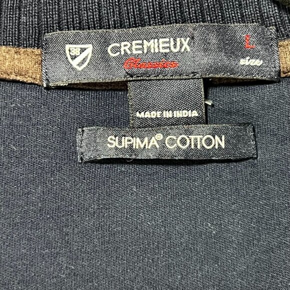 Cremeux Classic Navy Blue Quarter Zip Pullover Sweater Large Ribbed Cuffs - Picture 5 of 9